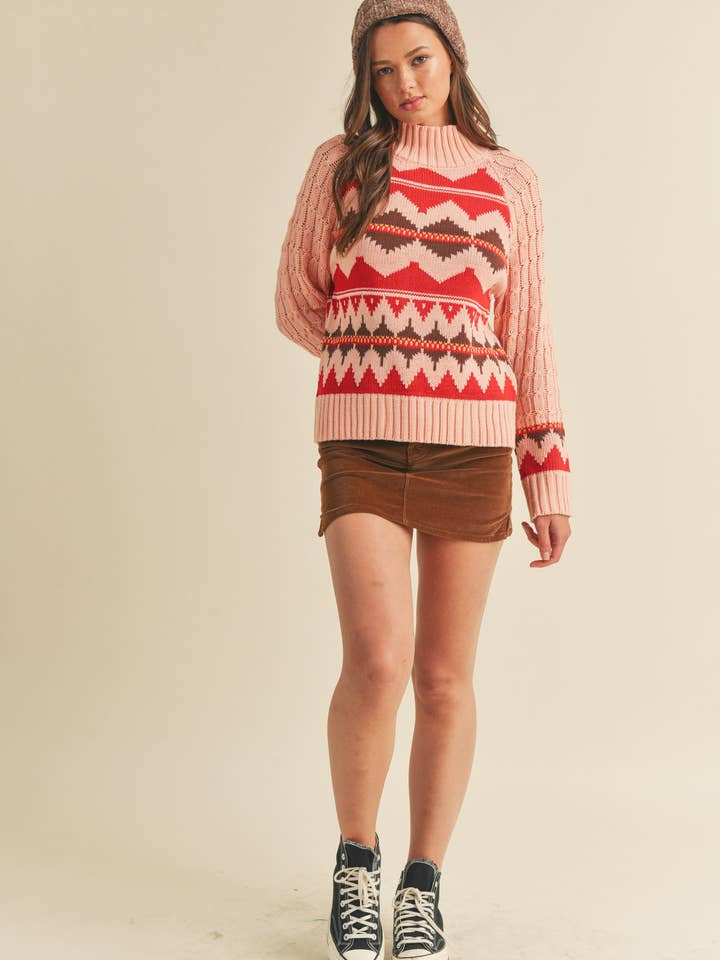 &MERCI - Wholesale Knit Sweater - Women's - FAIR ISLE TURTLENECK SWEATER MSW101778