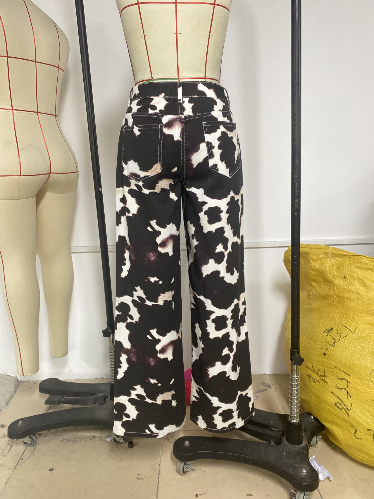Picture Color Pearl Trim Printed Denim Pants for wholesale on Faire1