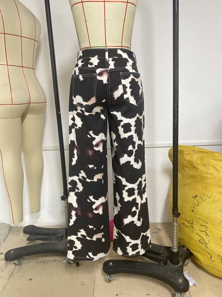 Picture Color Pearl Trim Printed Denim Pants for wholesale on Faire1