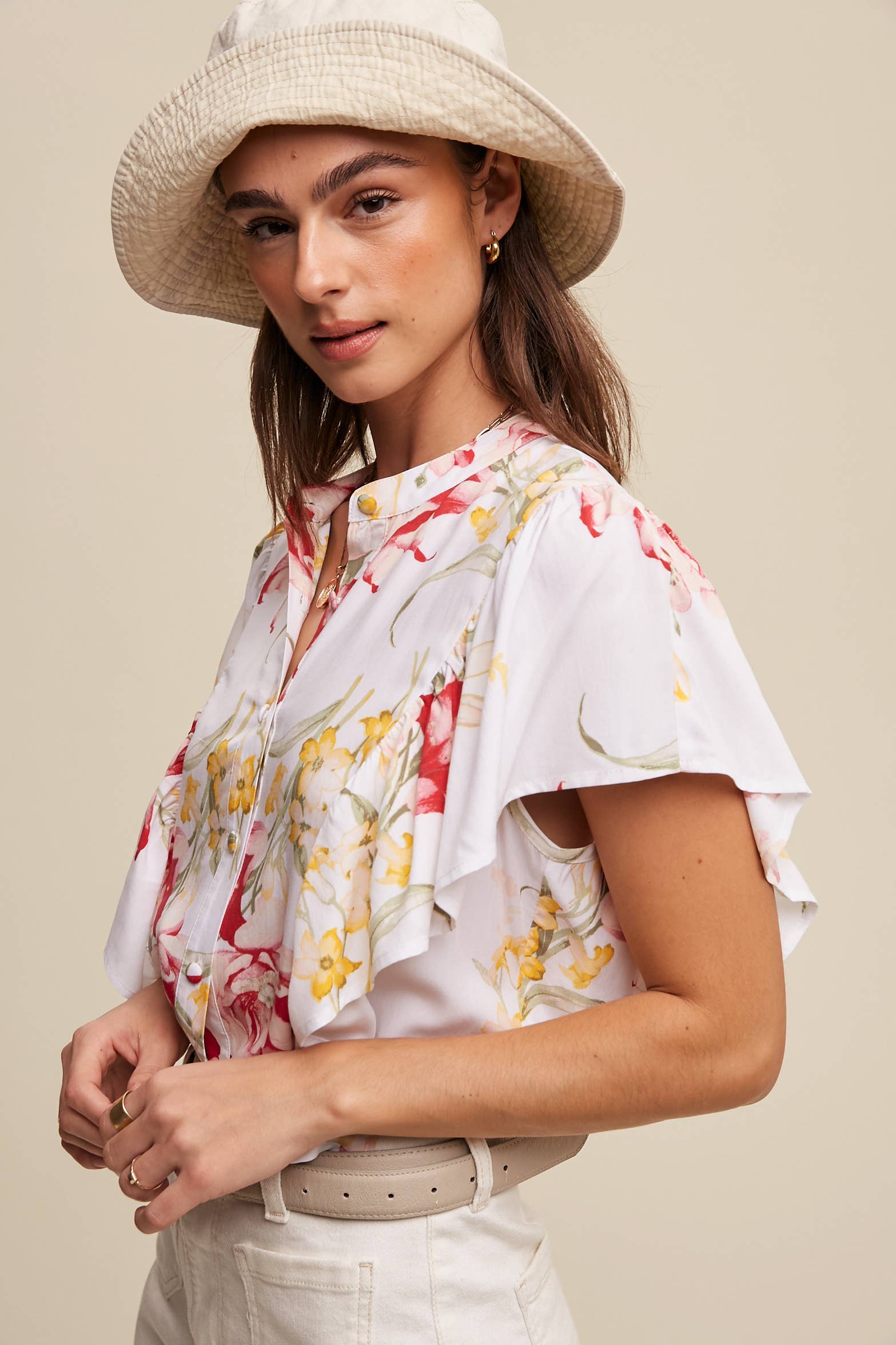 Listicle - Wholesale Blouse - Women's - Floral Flutter Sleeve Blouse5