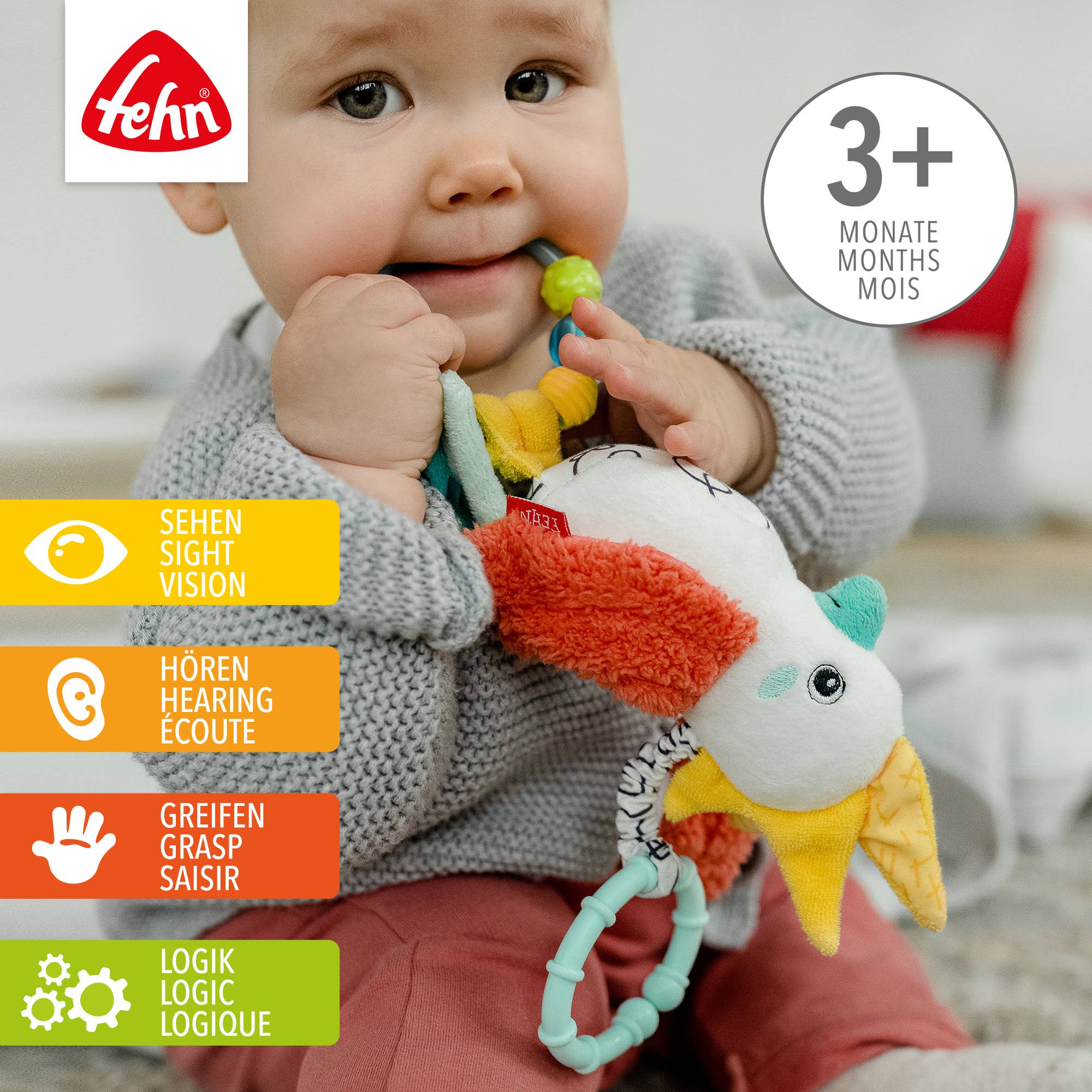 Fehn – Chocalho suspenso - Bebé por atacado – Pássaro cantador - brinquedo para habilidades motoras com anel de pérolas1