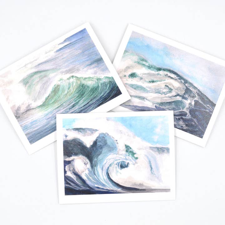 Ensemble de cartes de notes aquarelle Ocean Wave Coastal pour la vente par Rachel Alvarez Art