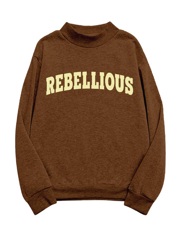 Rebelde - Camisola Castanha de Gola Alta por atacado de Raw & Rebellious