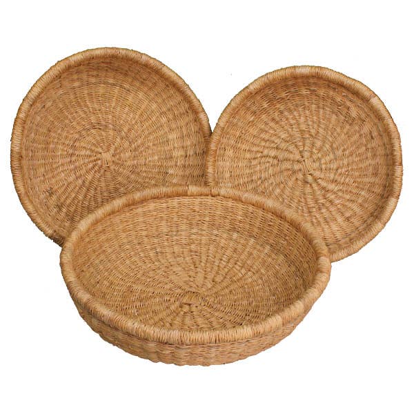 African Market Baskets - Vente Plateaux décoratifs - Paniers Bolga Africains : Ensemble Naturel de 3 Plateaux à Fruits (G-153N)2
