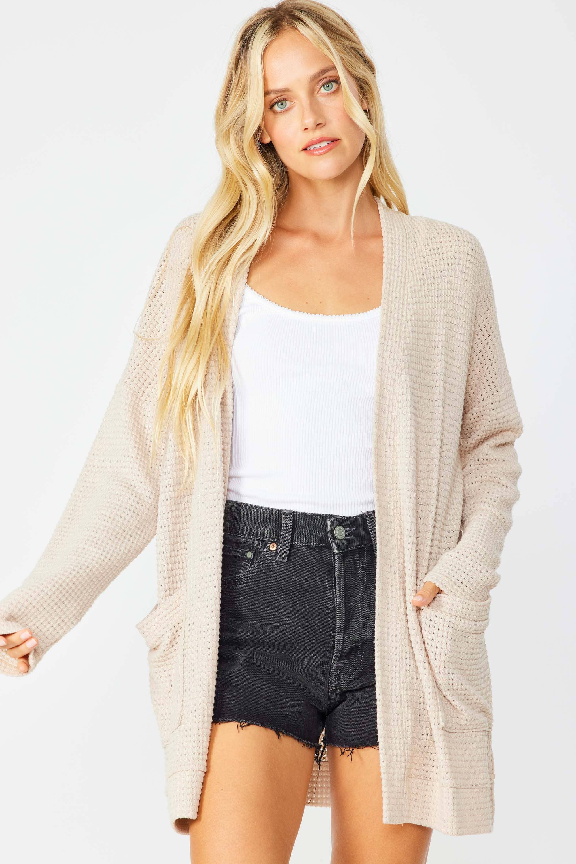 FSL Apparel - Wholesale Cardigan - Women's - SJ1005 - WAFFLE KNIT OPEN FRONT CARDIGAN WITH POCKETS19
