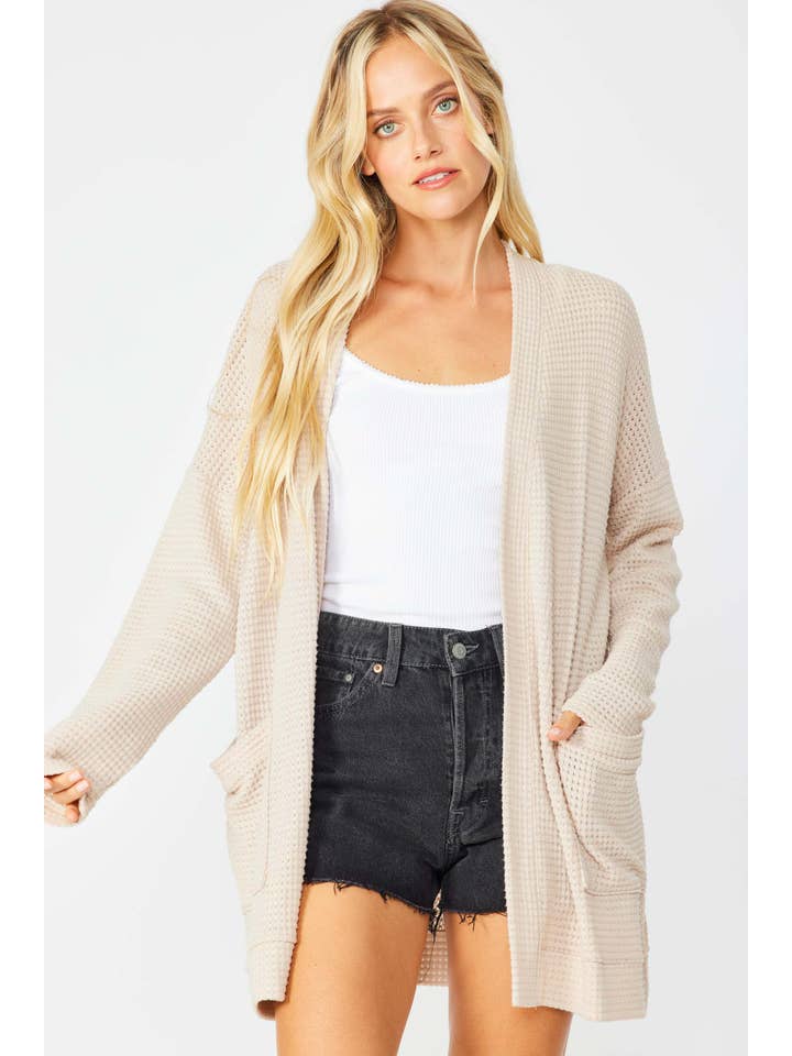 FSL Apparel - Wholesale Cardigan - Women's - SJ1005 - WAFFLE KNIT OPEN FRONT CARDIGAN WITH POCKETS19