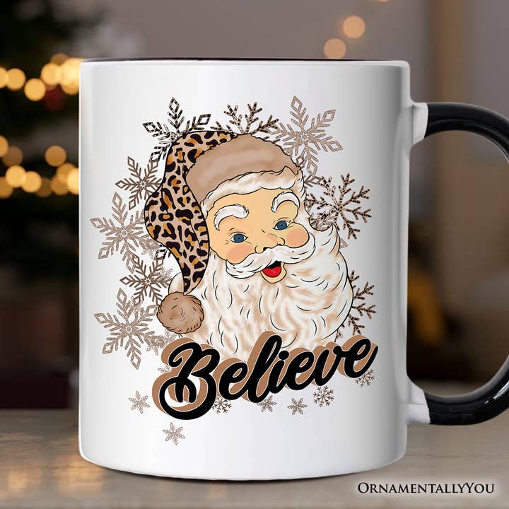 Believe Santa Cheetah Leopard Gift Mug, Retro Christmas Gift for wholesale by OrnamentallyYou