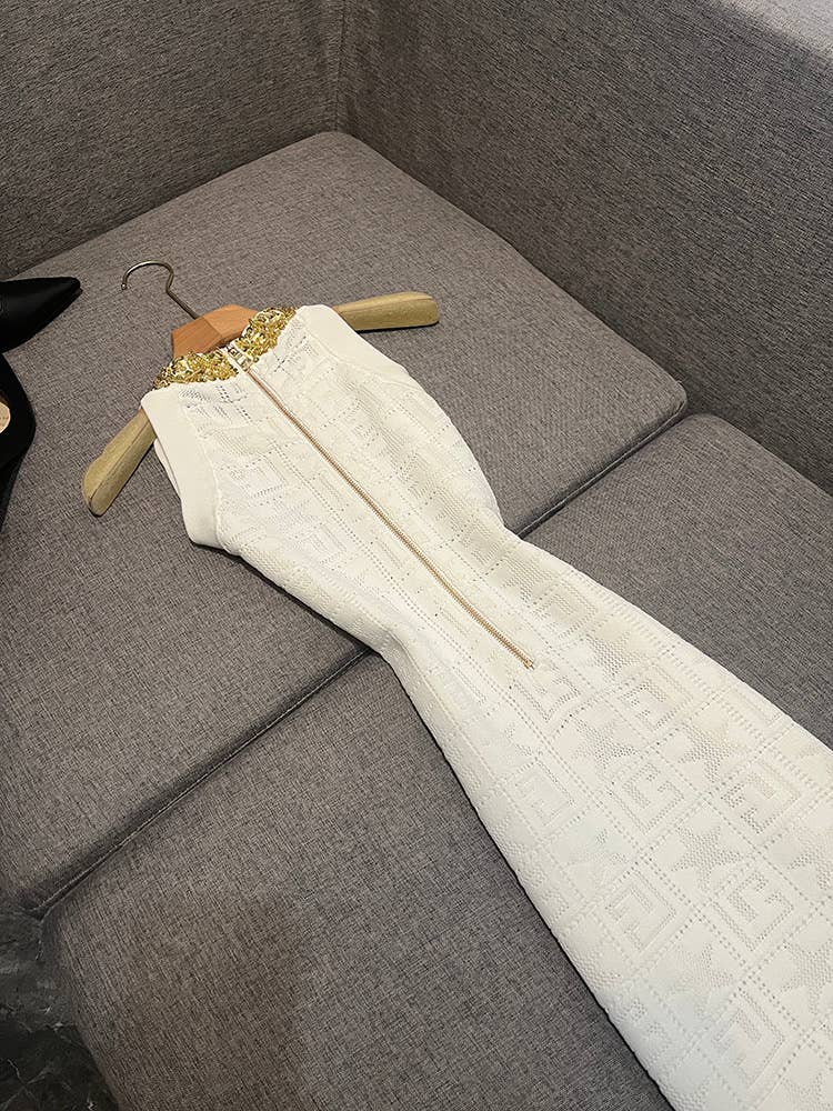 Sanyao Fashion - Venta al por mayor Vestido - Mujer - Vestido de punto ajustado sin mangas con cuentas hecho a mano SY4122