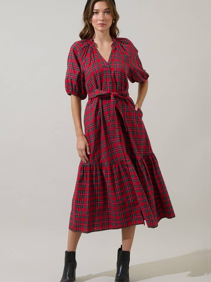 Abito midi a balze Chapman Plaid Wynette per la vendita all'ingrosso da parte di Sugarlips