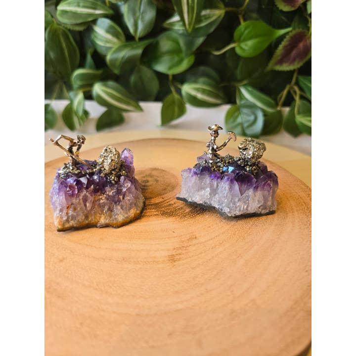 Miner Models on Crystal Bases with Pyrite for wholesale by Crystal Cove Minerals