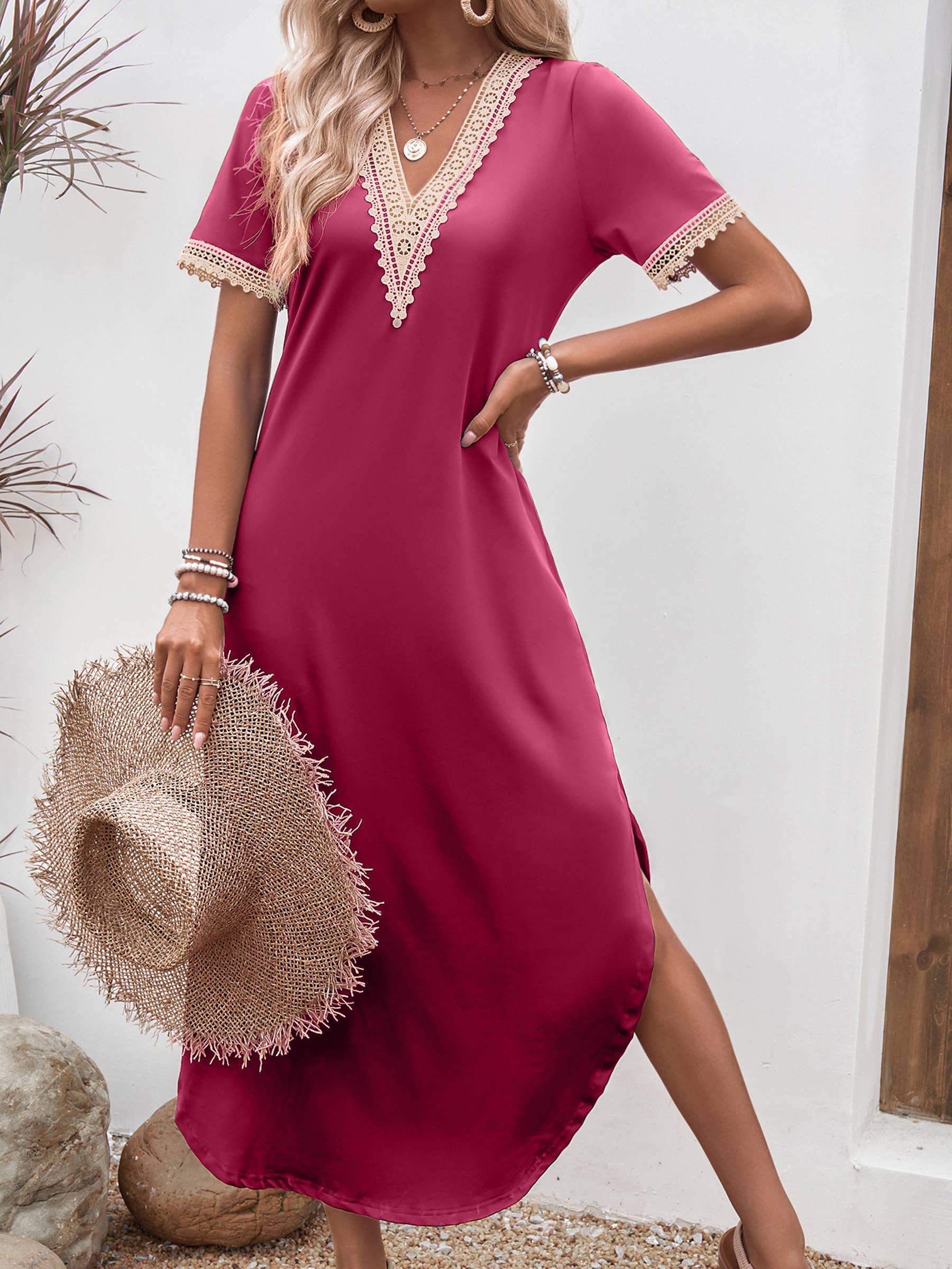 Wholesalesir - Vente Robe – femme - Robe à ourlet irrégulier en dentelle à col en V5