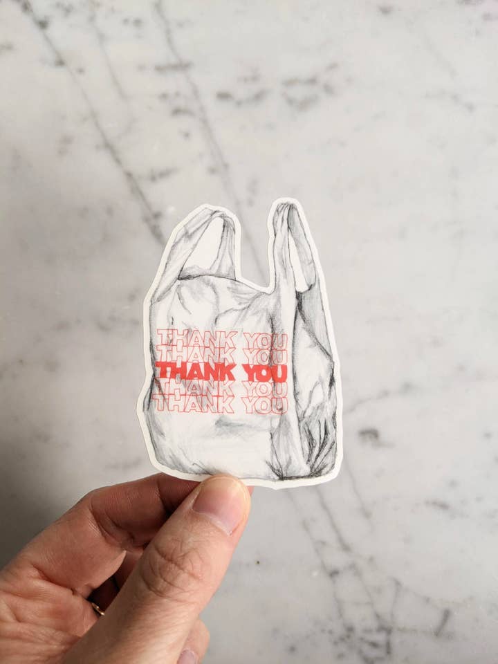 Thank You Plastic Bag Sticker for wholesale by Madeleine Sywulak US