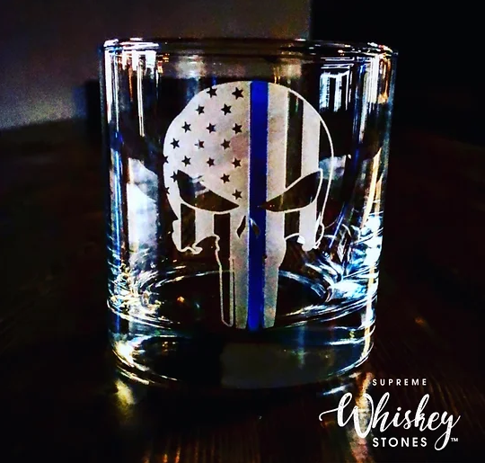 Supreme Whiskey Stones ™ - Wholesale Cocktail/Liquor Glass - Thin Blue Line Punisher Whiskey glass0