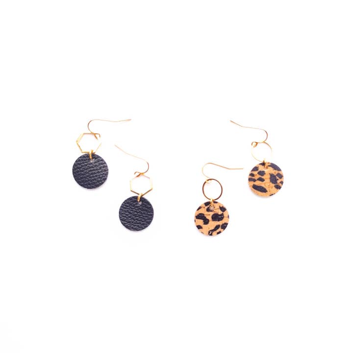 Spoon & Theory Handmade - Wholesale Dangle Earrings - Tessa Leopard Cork + Leather Earrings |3