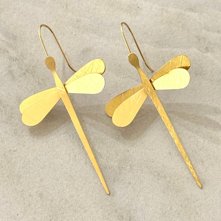 Cassette Barcelona - Wholesale Dangle Earrings - Brushed Gold Dragonfly Earrings 0