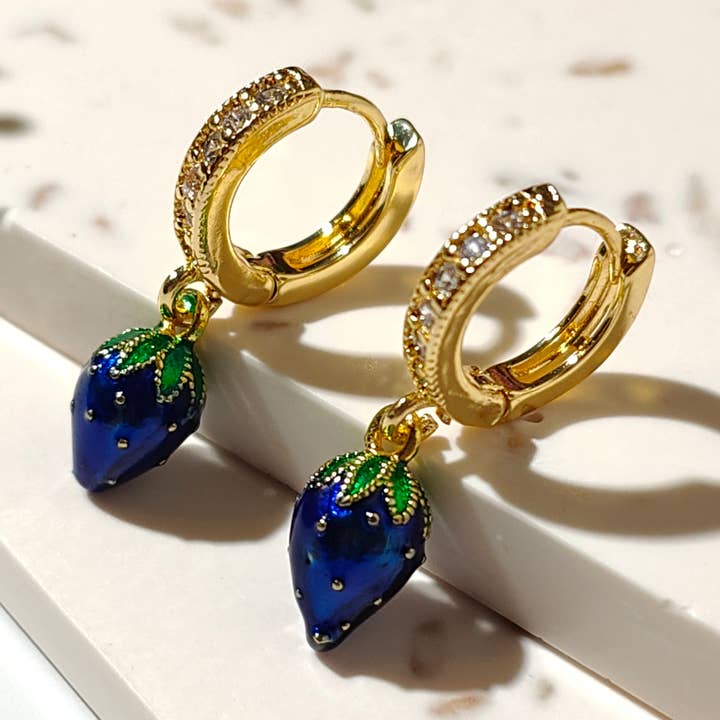 Elegant strawberry 18k gold plated cubic hoop earrings for wholesale by Vachana