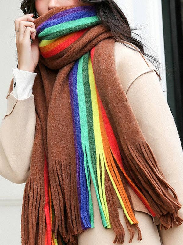 StyleGalX - Wholesale Scarf - Women's - Contrast Color Keep Warm Multi-Colored Tasseled Scarf15