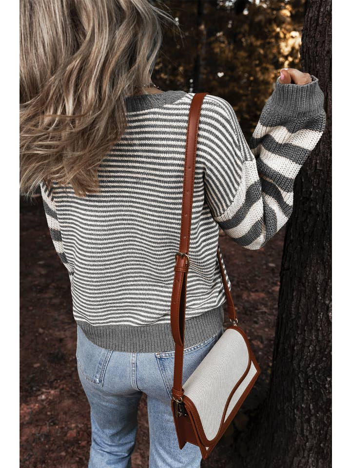 Little Daisy Closet - Wholesale Knit Sweater - Women's - LDC Striped Patchwork Knit Sweater