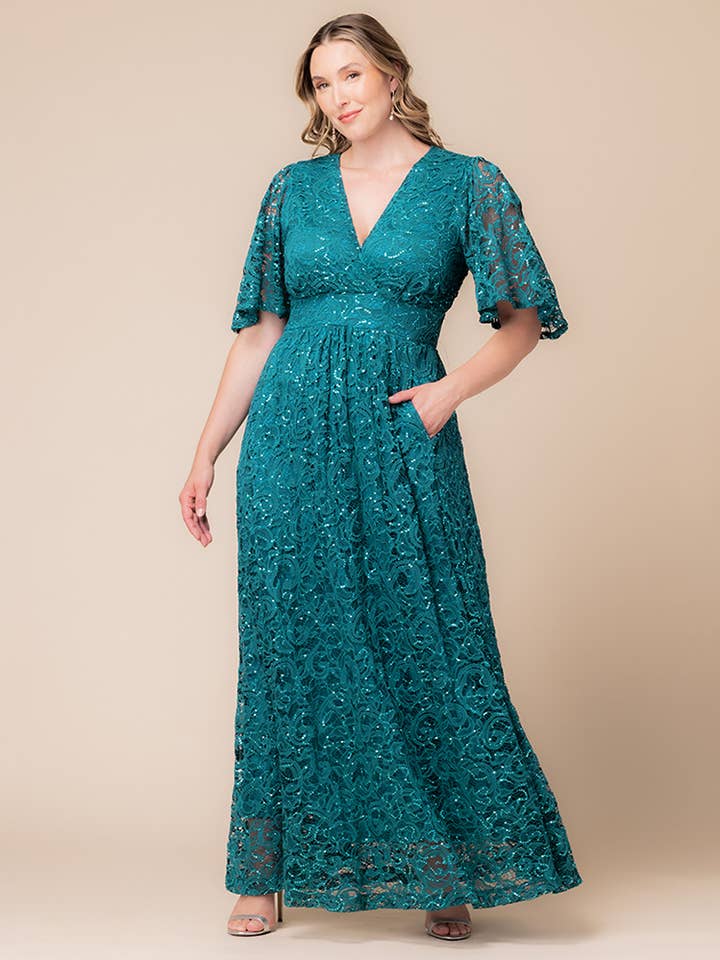 Luminous Sequin Lace Long Gown - Plus Size for wholesale by Kiyonna