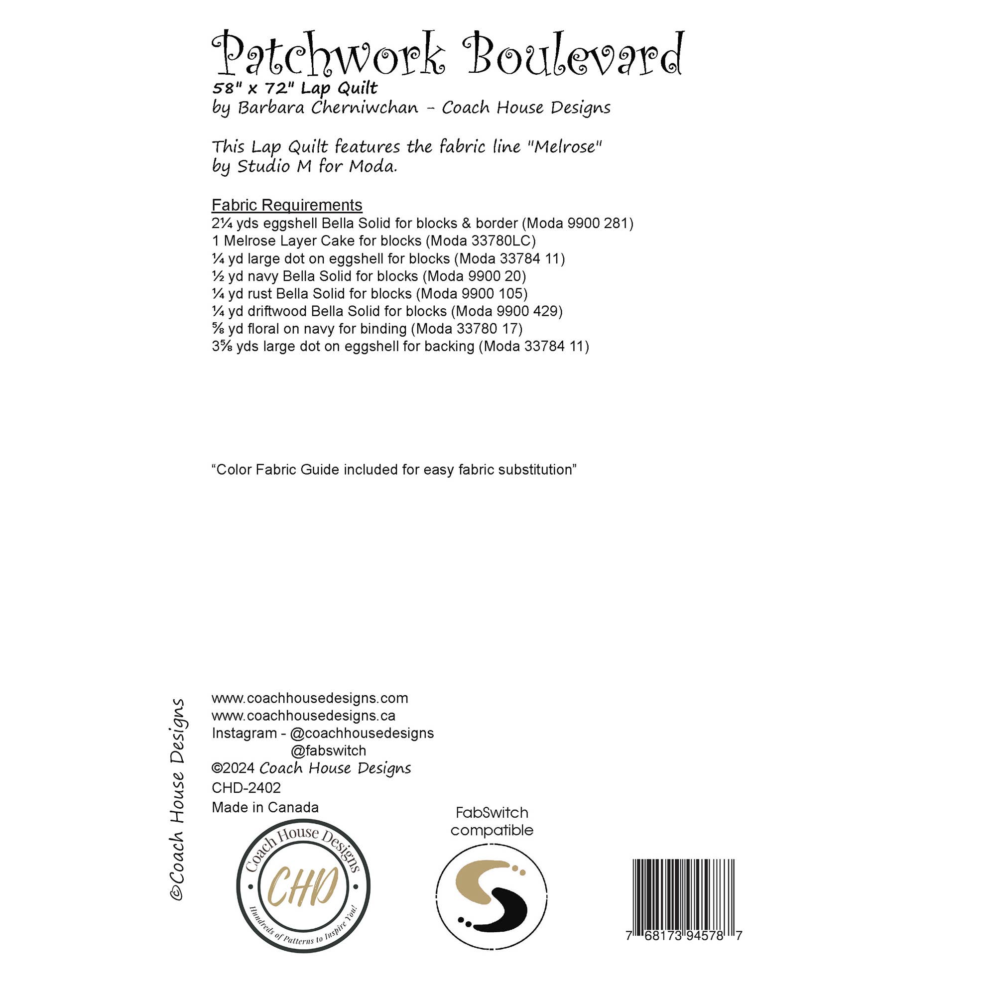 Coach House Designs - Wholesale Quilt - Patchwork Boulevard Quilt Pattern3