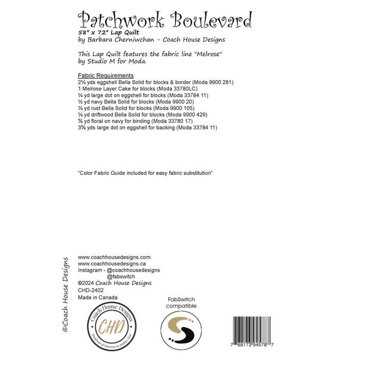Coach House Designs - Wholesale Quilt - Patchwork Boulevard Quilt Pattern3