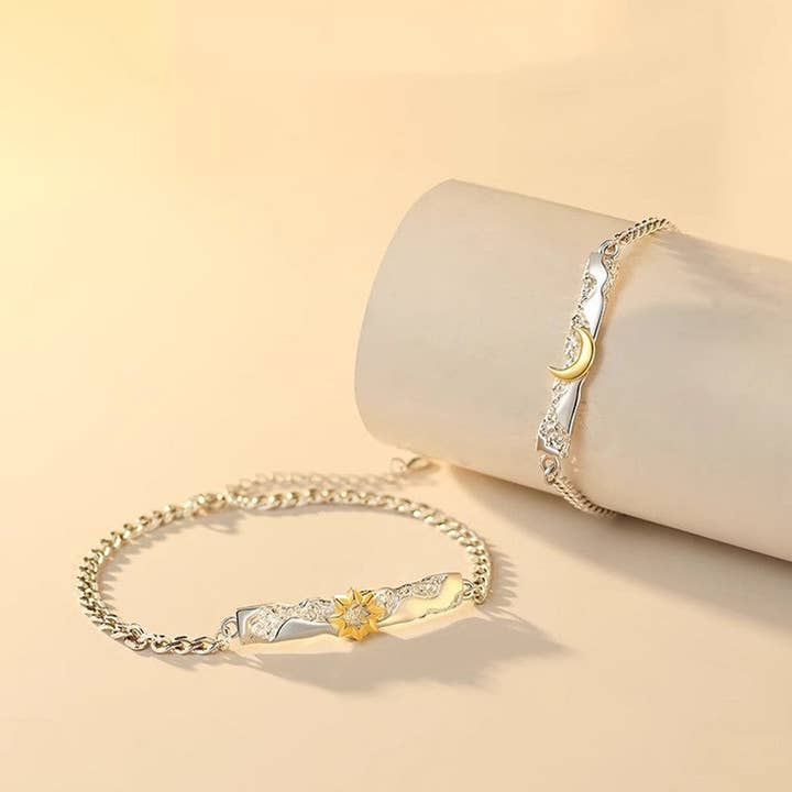 Perimade & Co. LLC - Wholesale Charm/Dangle Bracelet - Sun Moon Matching Couple Bracelet in 925 Sterling Silver