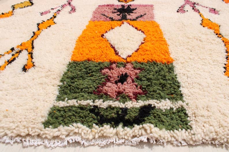 BohoVibeCraft - Vendita all'ingrosso Tappeto - Tappeto nero a diamante a zigzag in lana cremosa | Tappeto Beni Ourain fatto a mano3