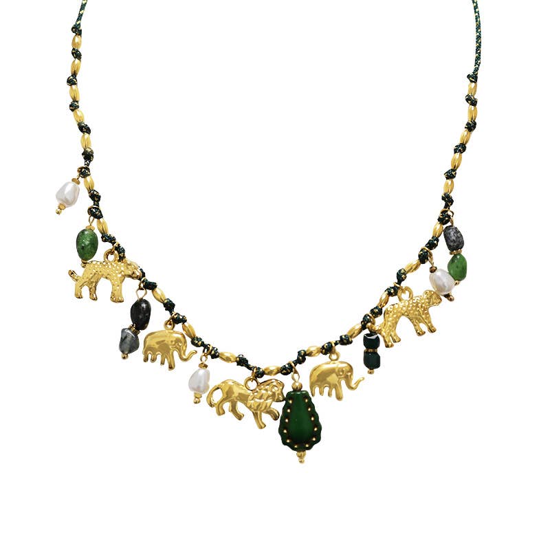 AMORINO SRL - Wholesale Pendant/Charm Necklace - FABRIC THREAD NECKLACE WITH ANIMAL CHARMS - YNK241504B8272