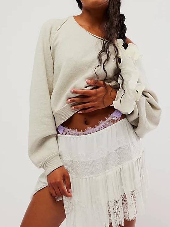 HIDDENBRAND - Wholesale Skirt - Women's - Floral Lace Sheer Ruffle tiered low rise skirt2