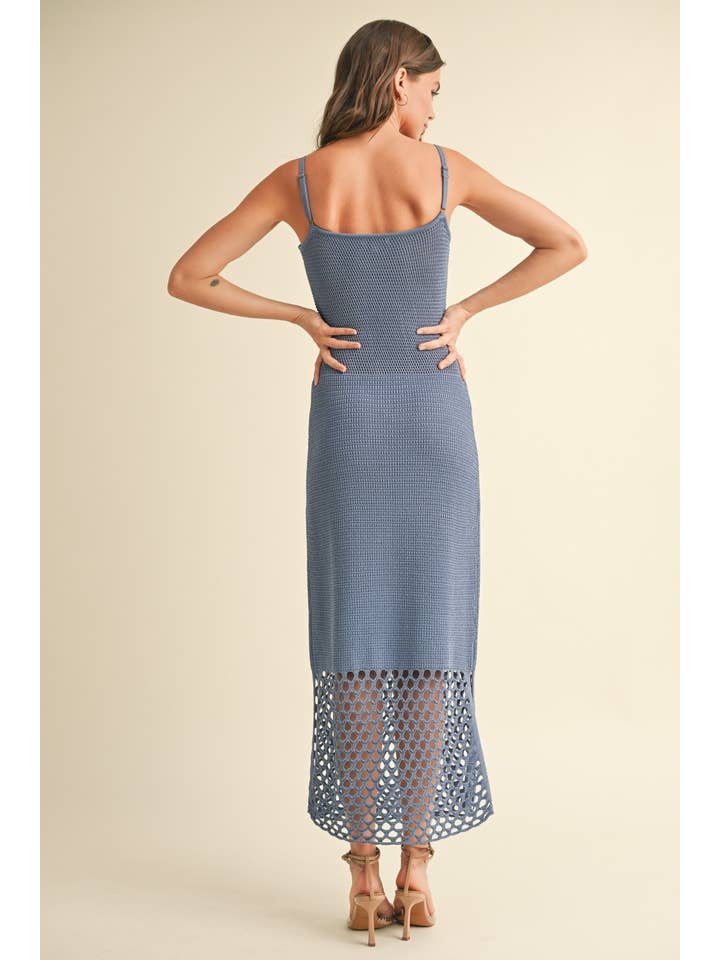 MIOU MUSE - Wholesale Dress - Women's - D3519 NET PATTERN ON BOTTOM KNITTED DRESS