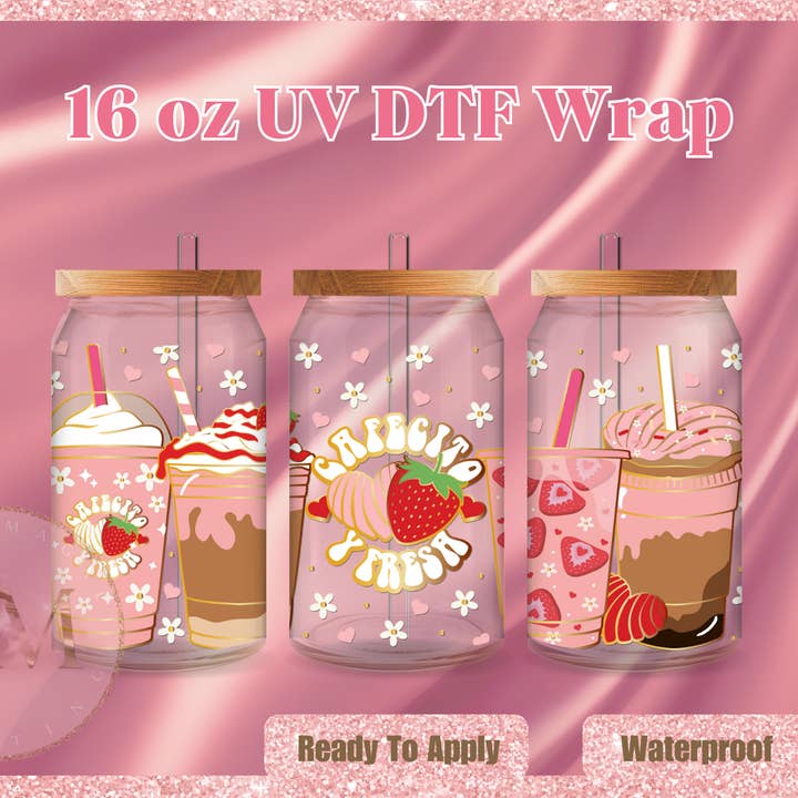 Cafecito y Fresa UV DTF Envoltura para venta al por mayor de Dm Crafting