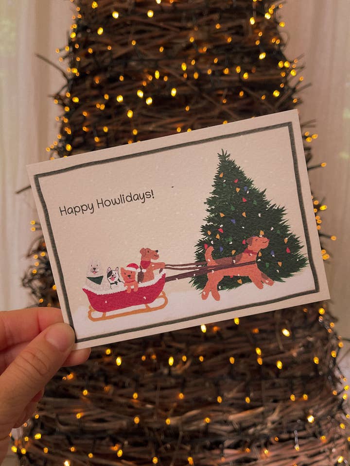 Tarjeta de Navidad perros | Felices ladrinavidades | Trineo de Navidad para venta al por mayor de Fritz & Hammy's