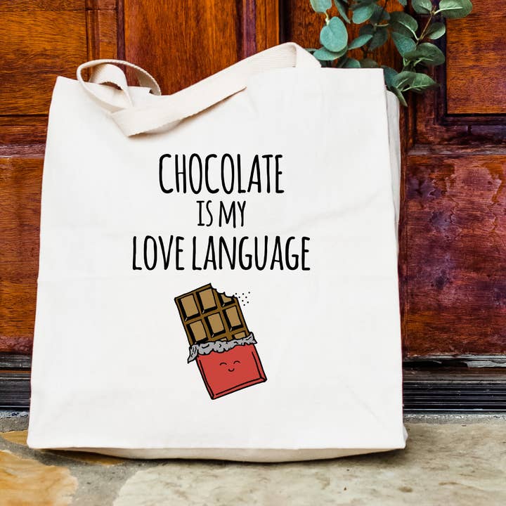 Chocolate is My Love Language - Colorful Tote Bags for wholesale by Moonlight Makers