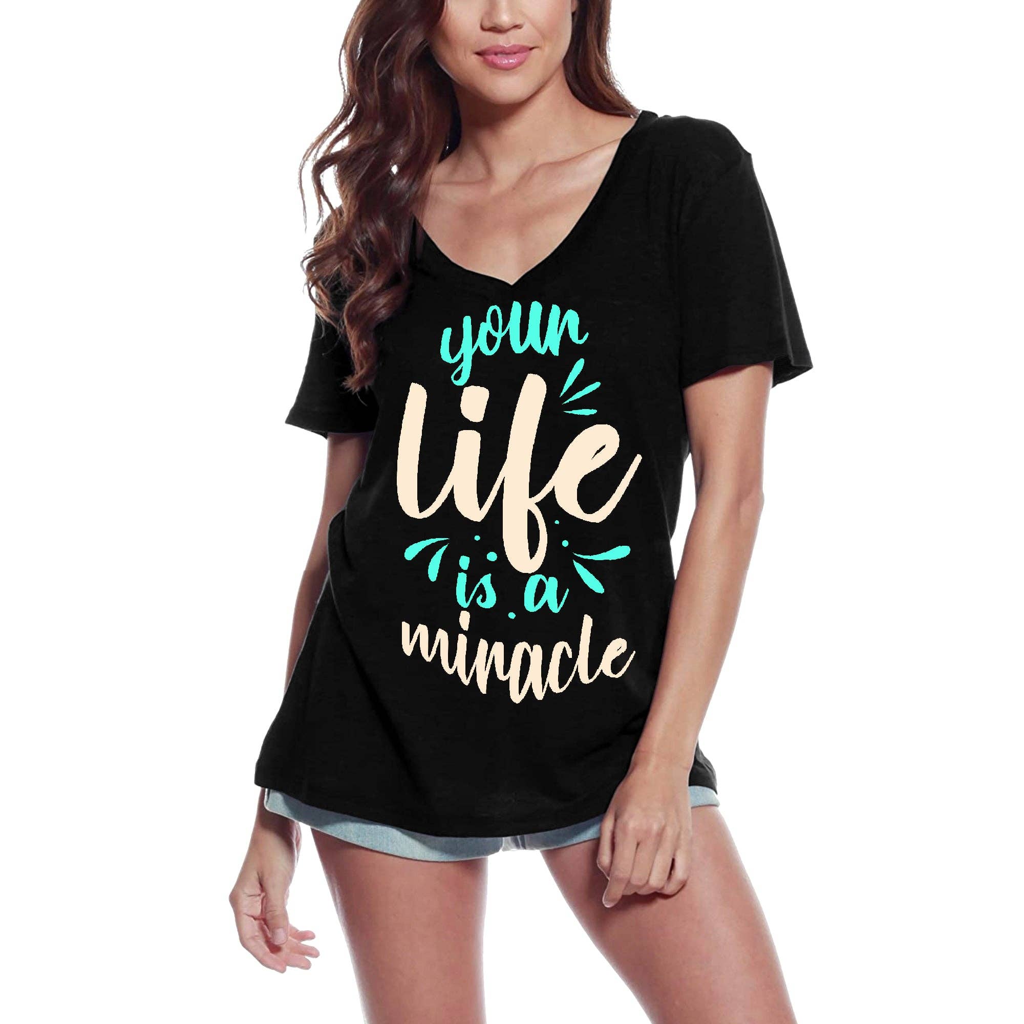 Black ULTRABASIC Women's T-Shirt Your Life Is a Miracle - Inspirational Shirt for wholesale on Faire0