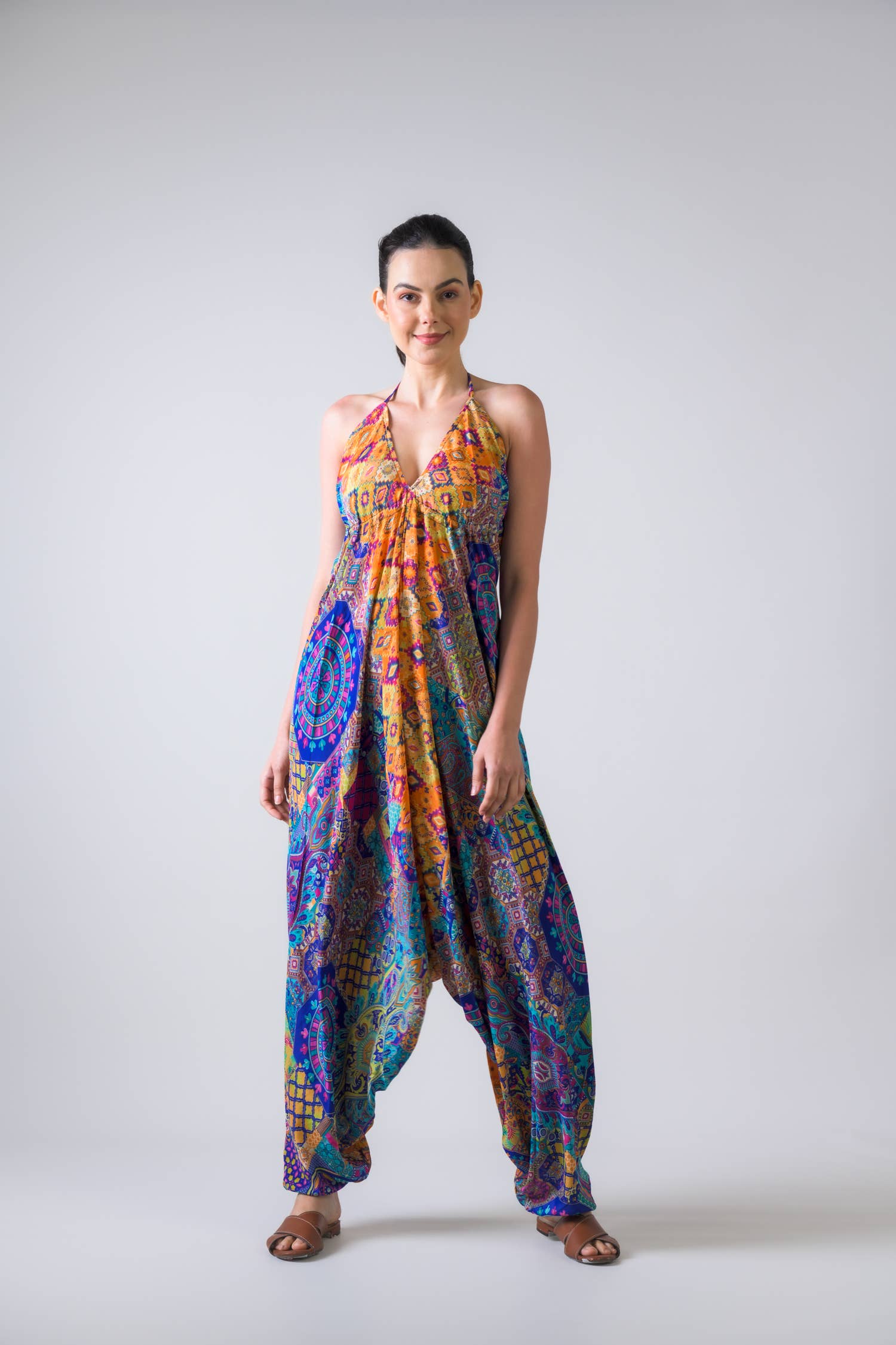 Assortiment Combinaison Harem à Imprimé Bohème Rhea, Combinaison Dos Nu en Poly Soie en vente sur Faire10