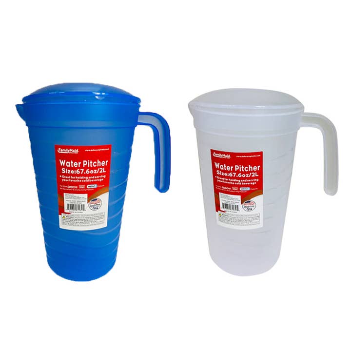Water Pitcher 2L 5.5" Dia × 7.75–9.5" Blue White for wholesale by Deluxe Import Trading