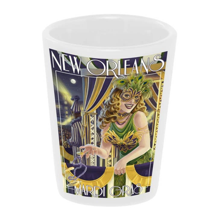 "Vintage: New Orleans" 1.5 oz. White Ceramic Shot Glass for wholesale by Bronze Baboon
