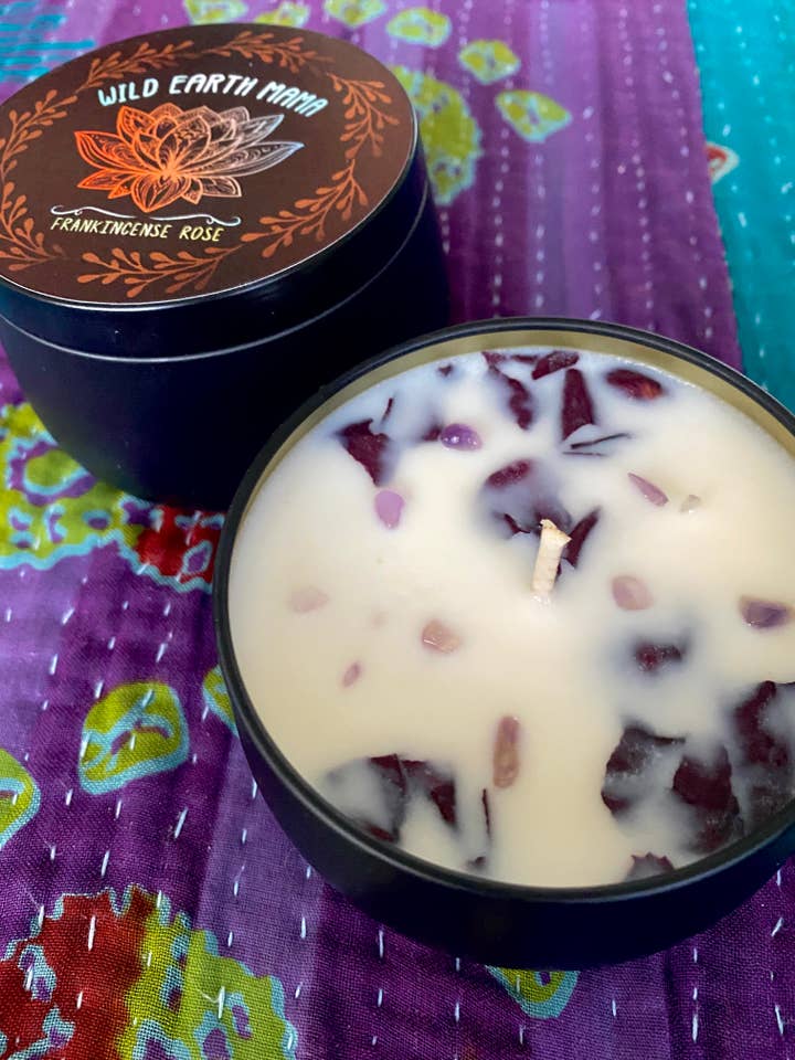 Frankincense Rose 8oz aromatherapy candle for wholesale by Wild Earth Mama