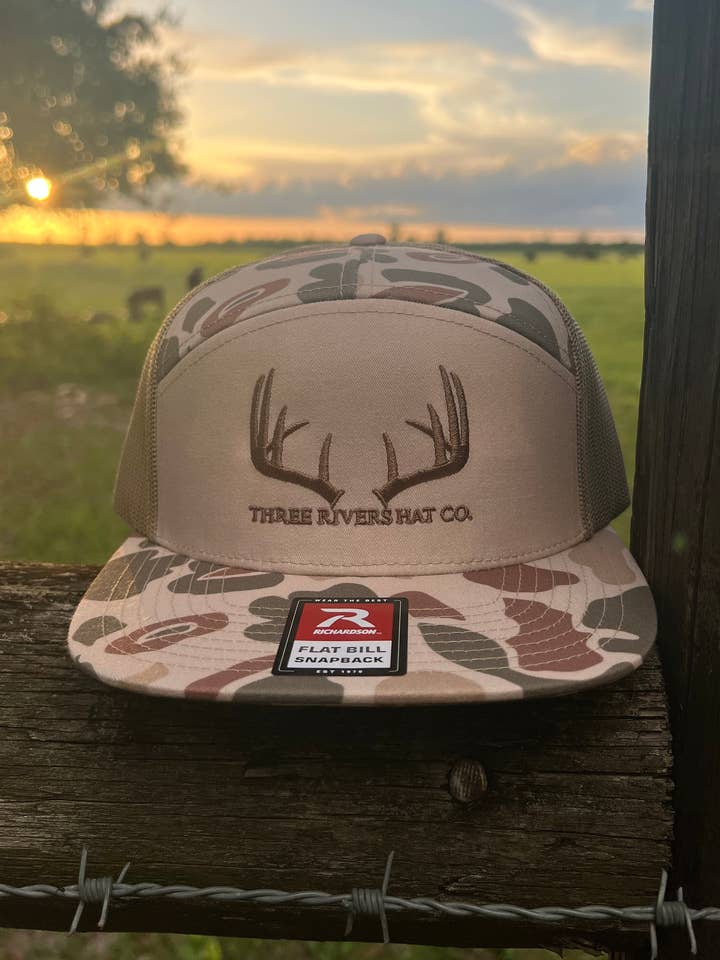Classic Whitetail Rack - Flatbill Snapback - Richardson 168P Duck Camo for wholesale by Three Rivers Hat Co.