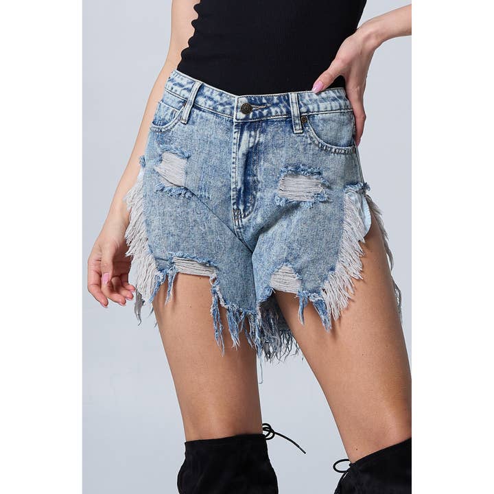 Lava Alta Ascensão Ácida Corte Lateral Frayed Denim Curto AS5001 Med por atacado de Blue Turtle