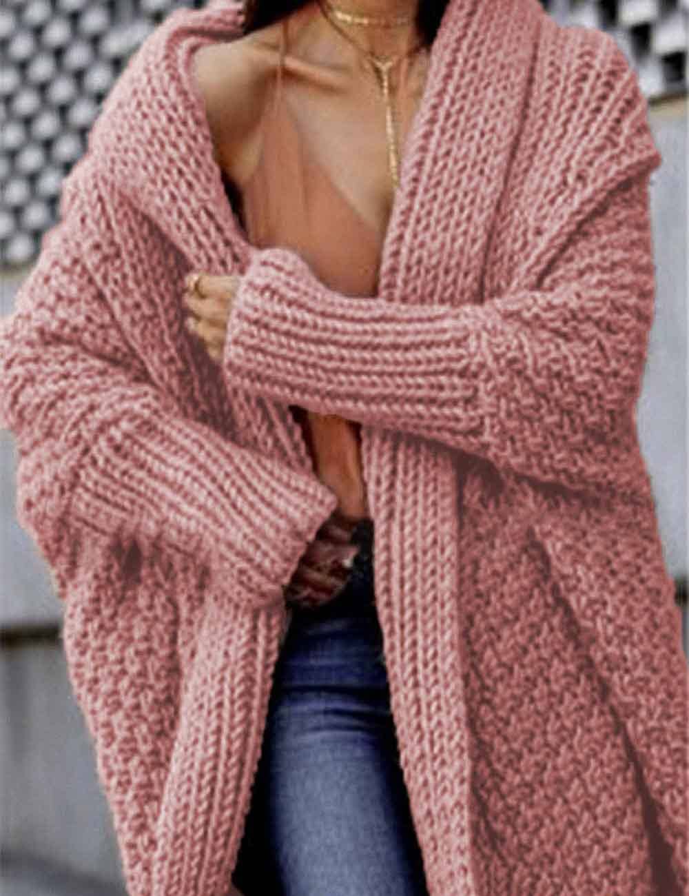 Sweetkama - Wholesale Cardigan - Women's - Ladies Solid Color Thick Front Placket Long Sleeves Chunky Cardigan2