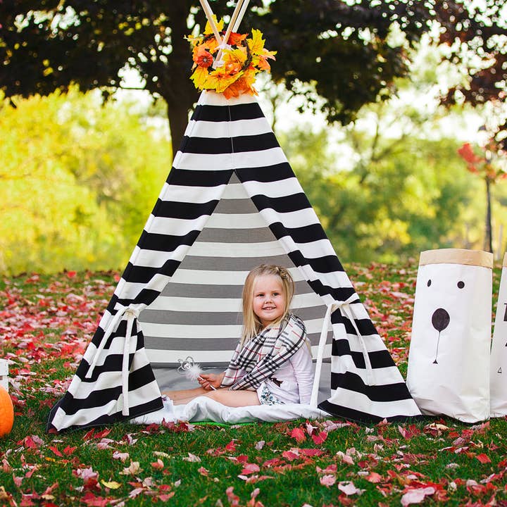 The Teepee Store - Wholesale Tent - Kids - Black and White Stripes Play Teepee Tent for Boys Girls Gift