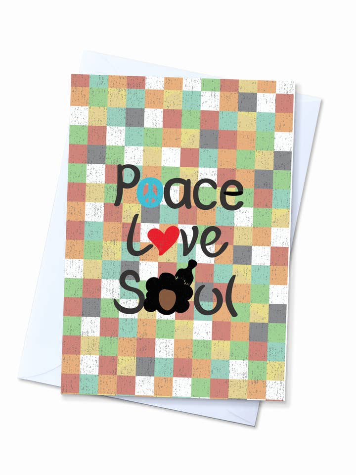 Peace, Love, Soul. Greeting Card for wholesale by Creative Allure