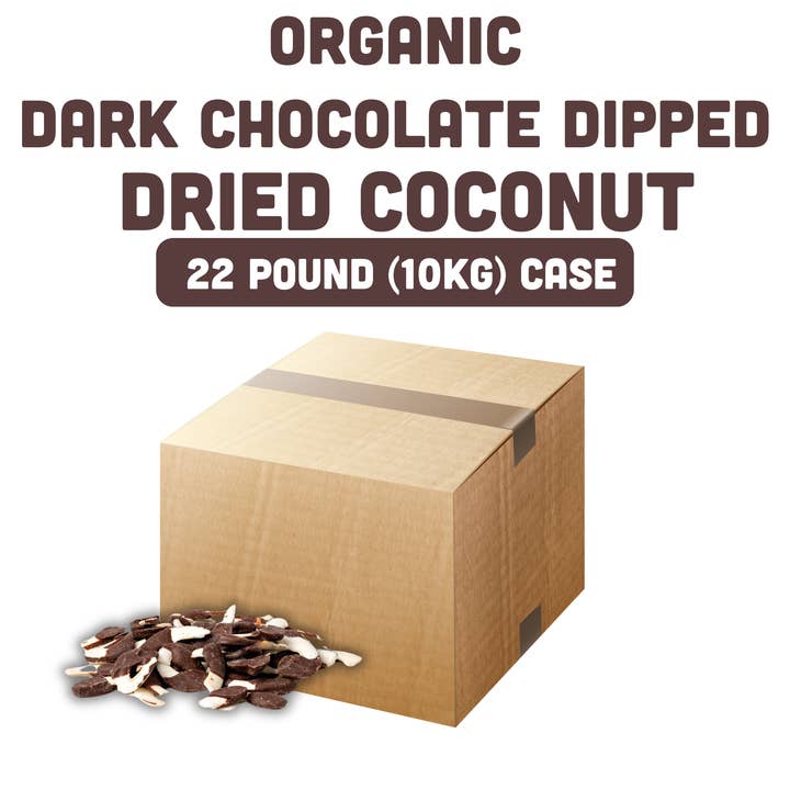 Noix de coco séchée enrobée de chocolat noir biologique, caisse en vrac de 22 livres pour la vente par Mavuno Harvest Organics