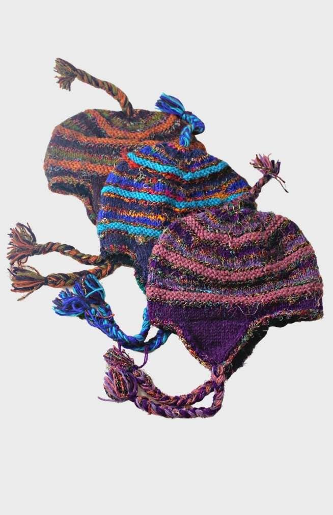 Ganesh Himal Trading - Wholesale Beanie - Dames - Wollen/zijde gebreide muts met oorflappen, gevoerd met fleece4