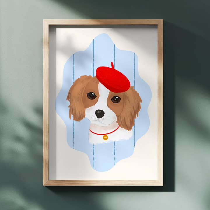 CAVALIER SPANIEL WEARING A BERET for wholesale by Jolly Joven