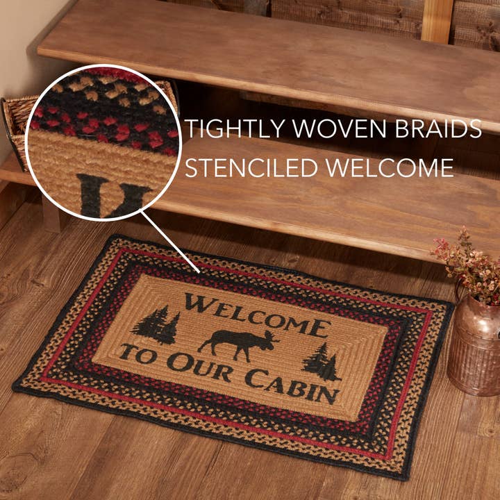 VHC Brands - Wholesale Door Mat - Cumberland Stenciled Moose Jute Rug Rect Welcome to the Cabin 20x30