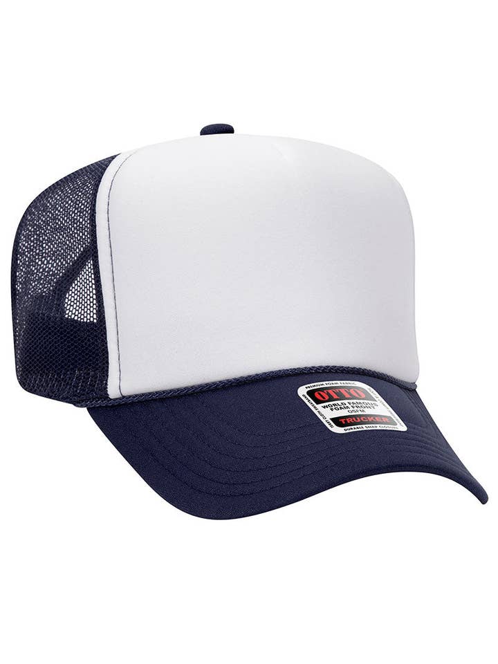 OTTO Navy with White Foam Front High Crown Trucker Hat for wholesale by Wholesale Accessory Market