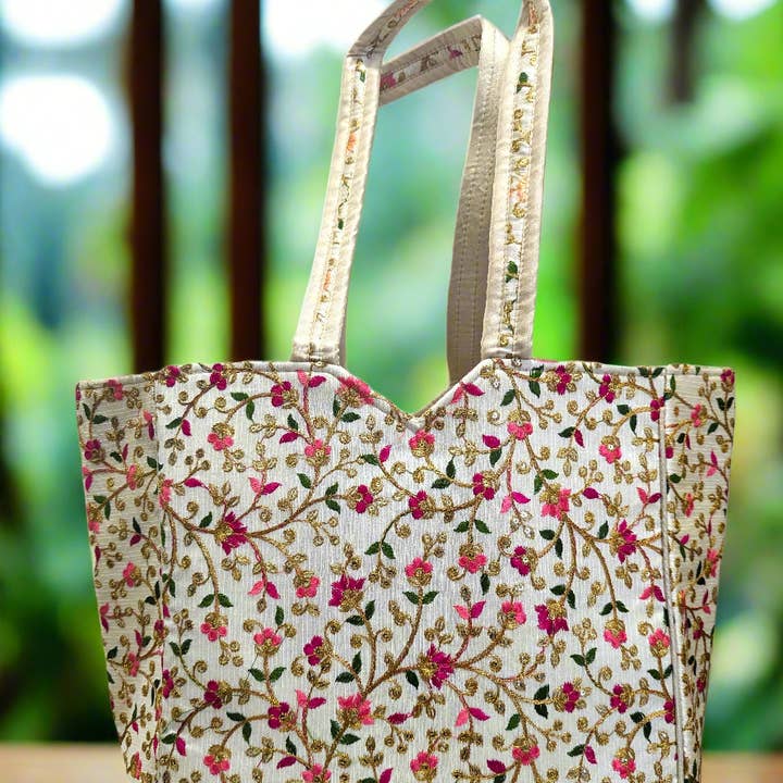 Jaipuri Floral Embroidered Tote Bag for wholesale by Harfiy
