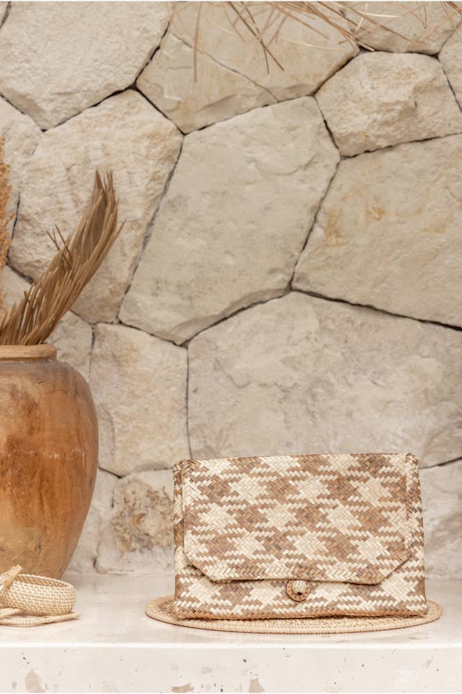 Rattan Clutch in Plaid Motif for wholesale by Village Thrive